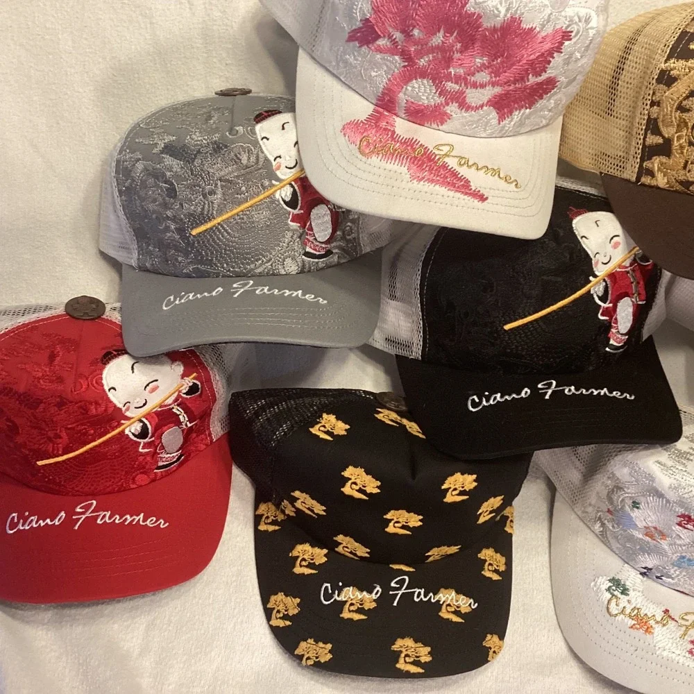 Ciano Farmer Embroidered Trucker Hat Men Snapback Mesh Cap Bonsai Japanese Art